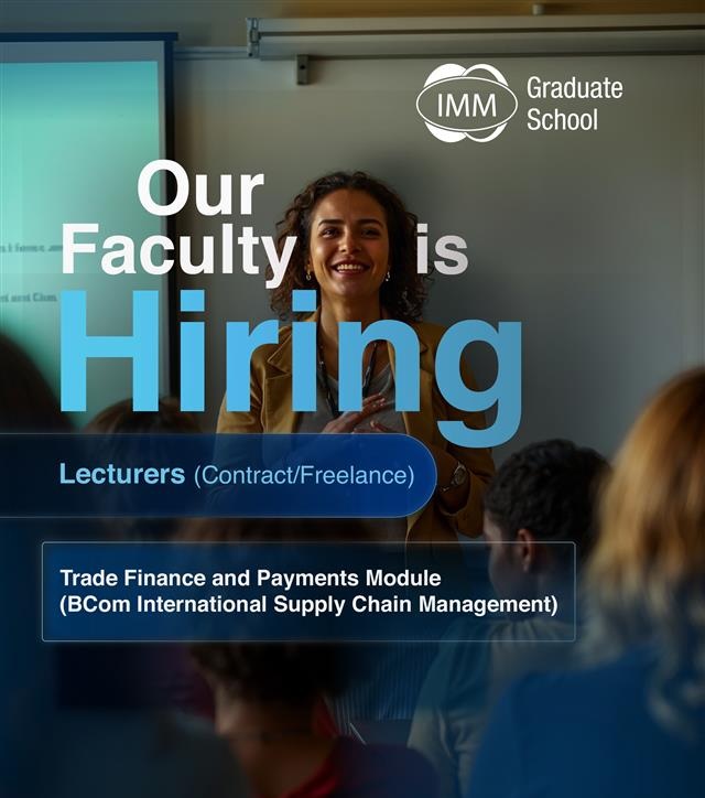 Apply to join IMM Graduate School as a Trade Finance and Payments Lecturer. Flexible contract role for academics with expertise in trade finance, international payments, and higher education teaching. Remote, South Africa.